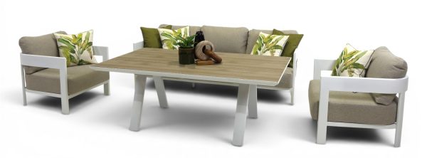 Bayside Sofa Dining Deluxe Set White
