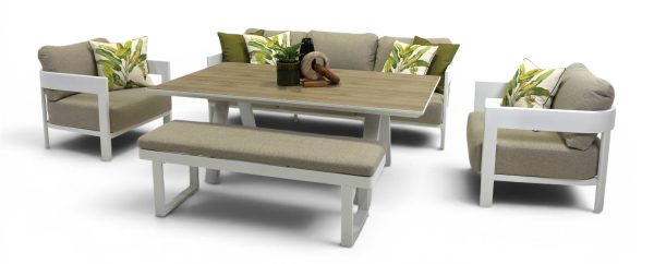Bayside Sofa Dining Deluxe Set & Bench White