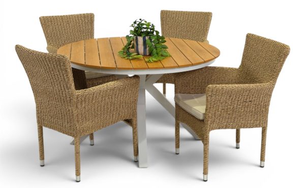 4 Beach Chairs & 1.2m Round Coast Table White