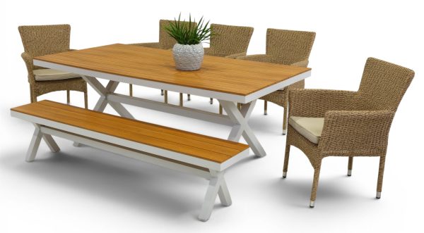 5 Beach Chairs, Bench & 2m Coast Table White (Copy)