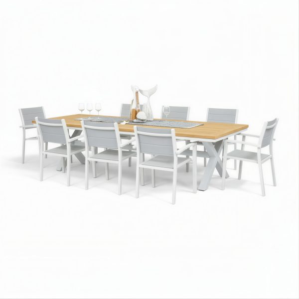 8 Whitby White Chairs & 2.6m Tribeca White Table