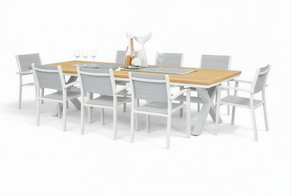 8 Whitby White Chairs & 2.6m Tribeca White Table