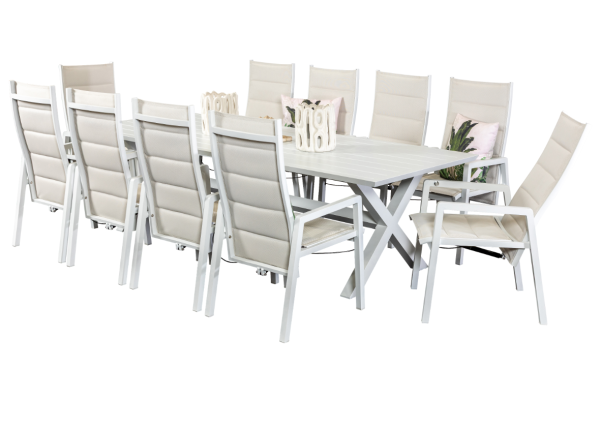 10 Crown Reclining Chairs & Samui 2.6m Table White