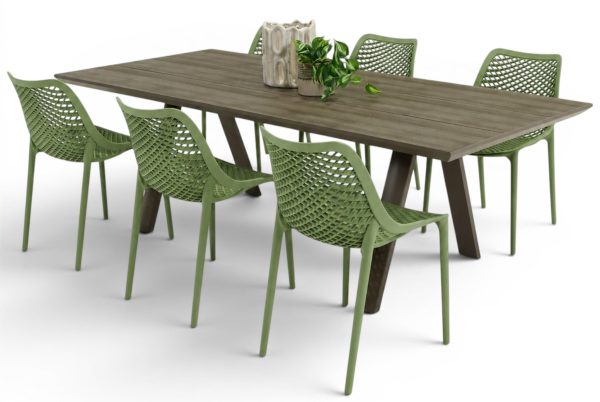6 Isla Chairs Grass & 2.3m Allure Table Taupe