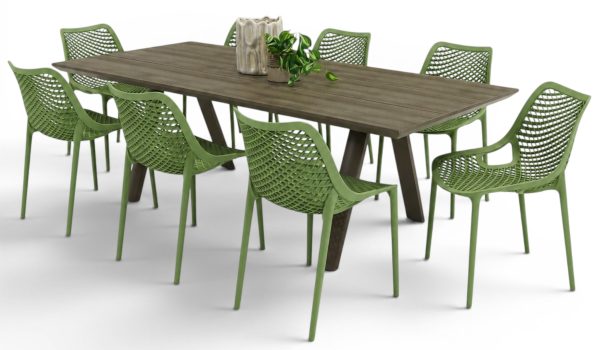 8 Isla Chairs Grass & 2.3m Allure Table Taupe