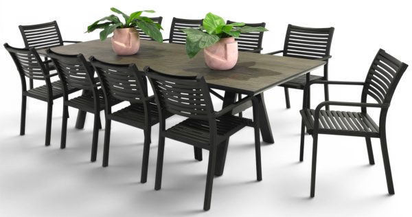 10 Aria Chairs & 2.6m Allure Table Black