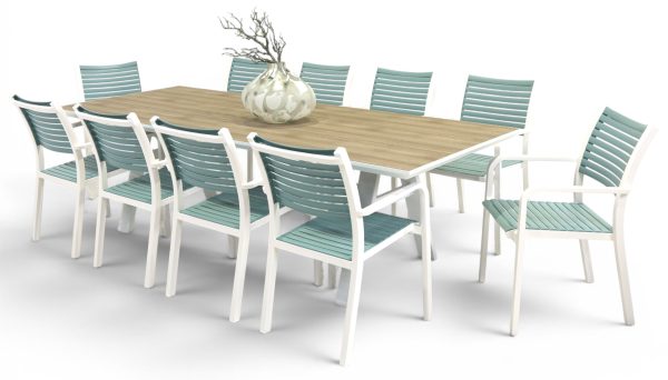 10 Aria Chairs Sky & 2.6m Allure Table White