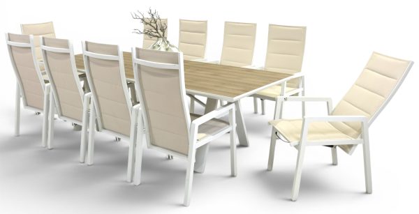 10 Crown Recliner Chairs & 2.6m Allure Table White