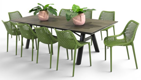 10 Isla Chairs Grass & 2.6m Allure Table Black