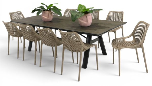 10 Isla Chairs Taupe & 2.6m Allure Table Black