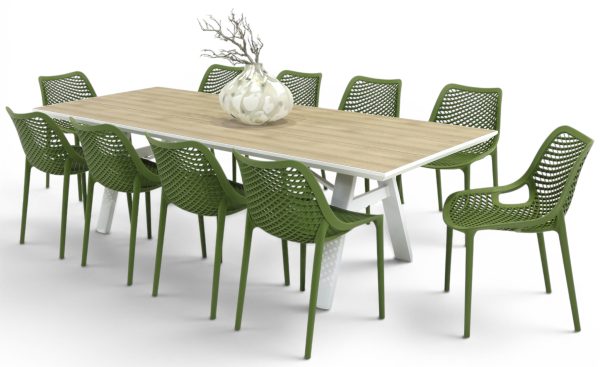 10 Isla Chairs Grass & 2.6m Allure Table White