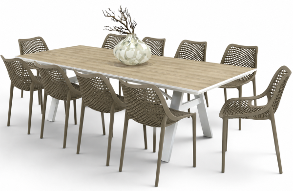 10 Isla Chairs Taupe & 2.6m Allure Table White