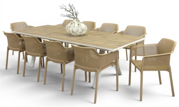 10 Paris Taupe Chairs & 2.6m Allure Table White