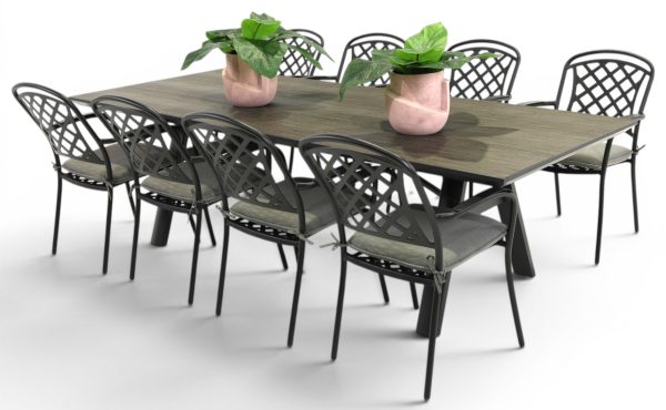 8 Antigua Chairs & 2.6m Allure Table Black