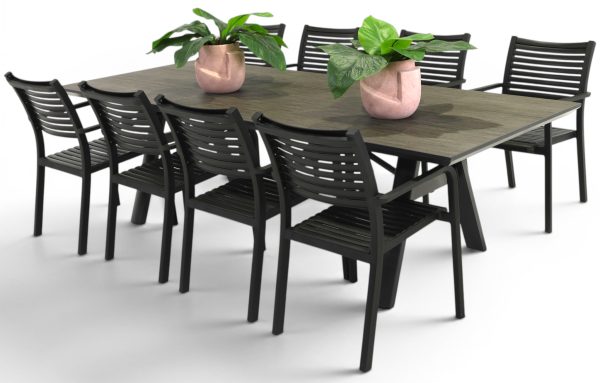 8 Aria Chairs & 2.6m Allure Table Black