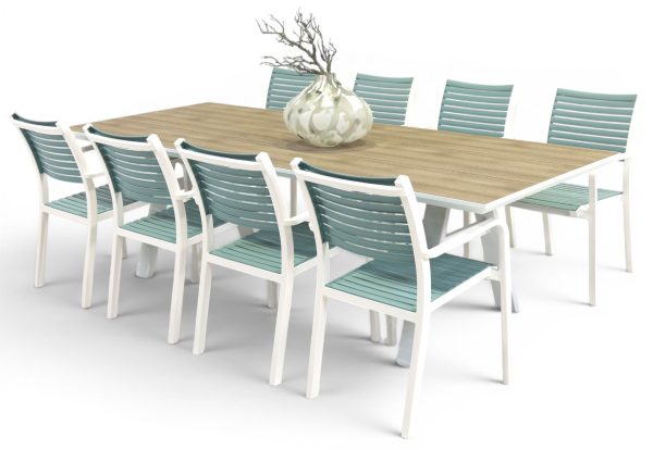 8 Aria Chairs Sky & 2.6m Allure Table White