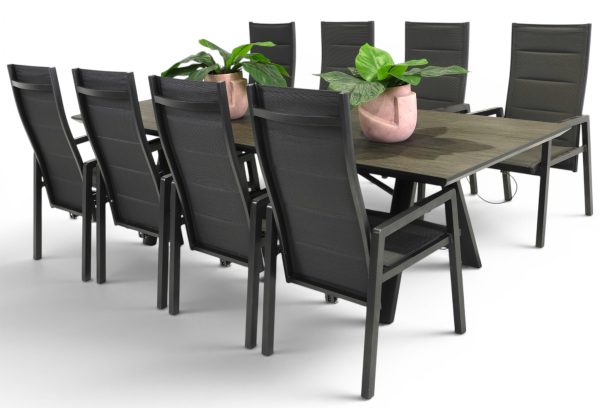 8 Crown Recliner Chairs & 2.6m Allure Table Black