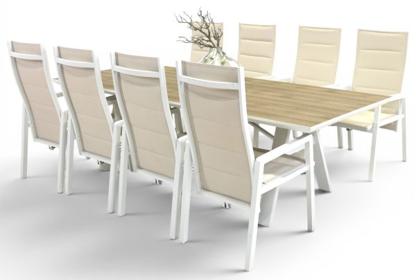8 Crown Recliner Chairs & 2.6m Allure Table White