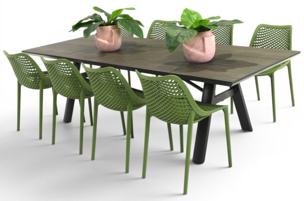 8 Isla Chairs Grass & 2.6m Allure Table Black