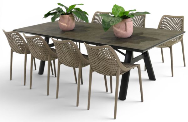8 Isla Chairs Taupe & 2.6m Allure Table Black