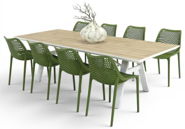 8 Isla Chairs Grass & 2.6m Allure Table White