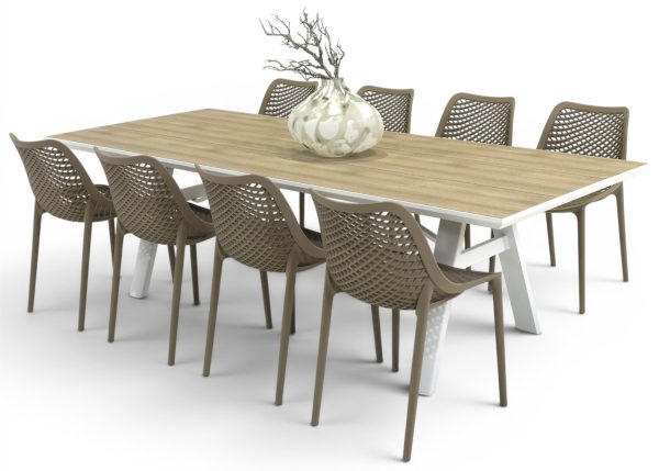 8 Isla Chairs Taupe & 2.6m Allure Table White