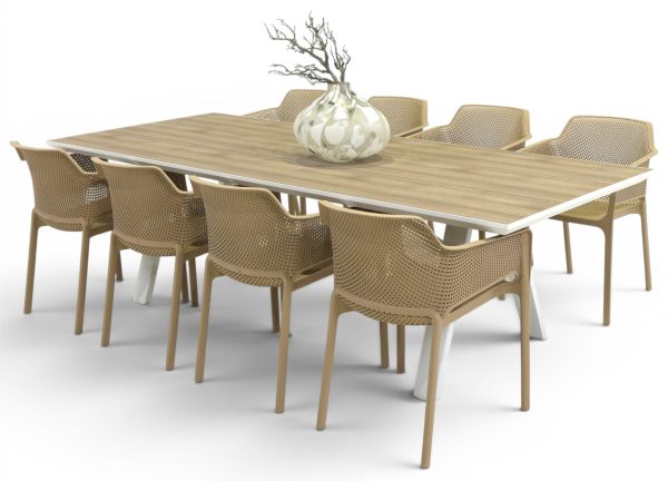 8 Paris Taupe Chairs & 2.6m Allure Table White