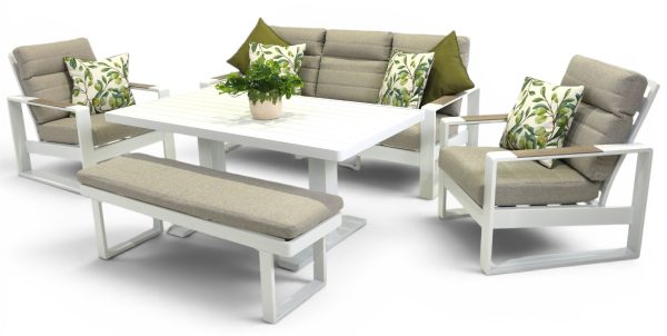 Allure High Back Sofa Large Pop-Up Set & Bench White