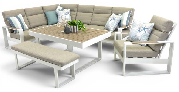 Allure High Back Modular Dining Set, Bench & Single Sofa White