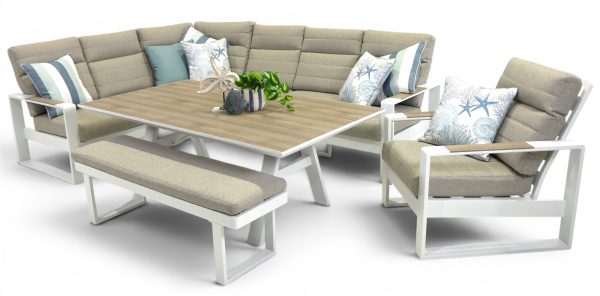 Allure High Back Modular Dining Deluxe Set, Bench & Single Sofa White