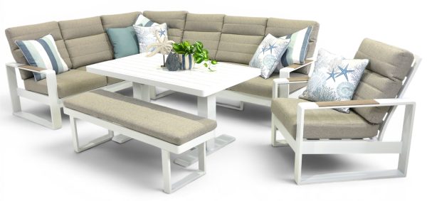 Allure High Back Modular Small Pop-Up Set, Bench & Single Sofa White