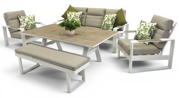 Allure High Back Sofa Dining Deluxe Set & Bench White
