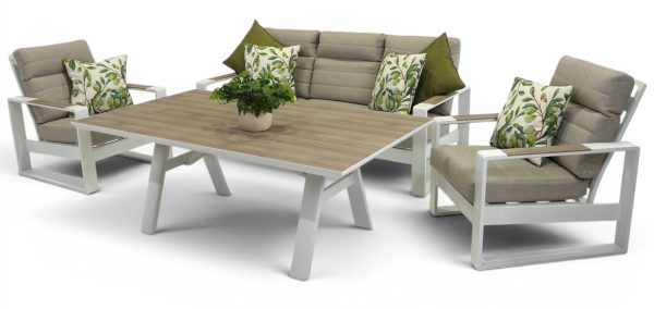 Allure High Back Sofa Dining Deluxe Set White