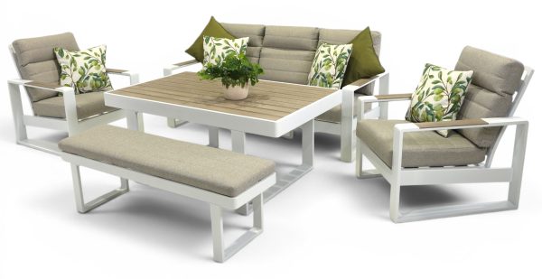Allure High Back Sofa Dining Set & Bench White