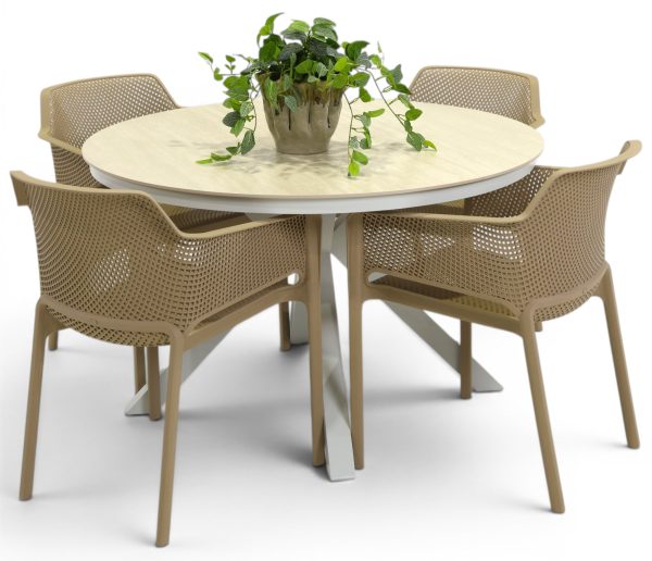 4 Paris Taupe Chairs & Argos 1.2m Table White