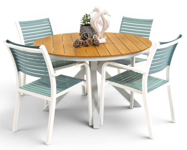 4 Aria Sky Chairs & 1.2m Round Coast Table White