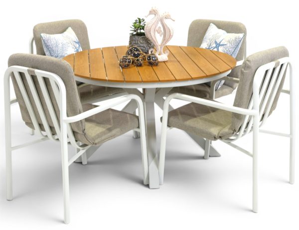 4 Arosa Chairs & 1.2m Round Coast Table White