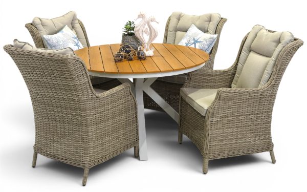 4 Bianco Chairs & 1.2m Round Coast Table White