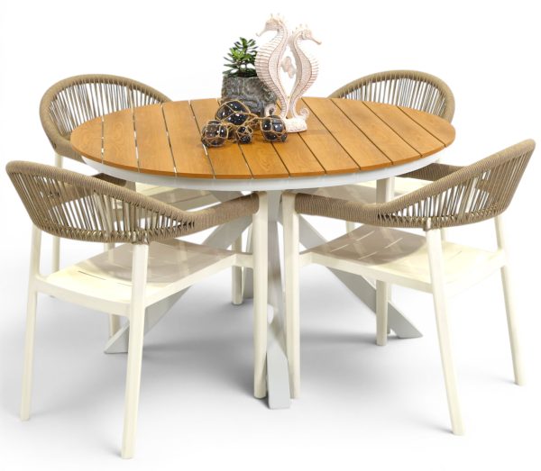 4 Canna Chairs & 1.2m Round Coast Table White