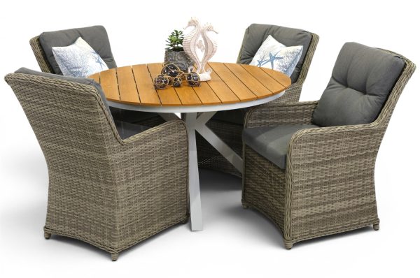 4 Cannes Chairs & 1.2m Round Coast Table White