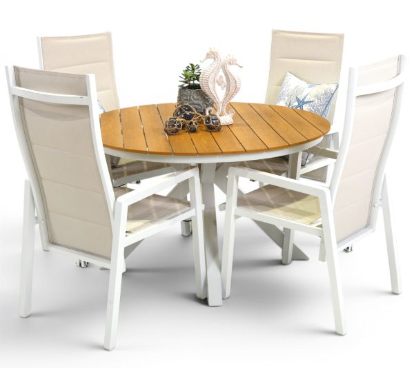 4 Crown Recliner Chairs & 1.2m Round Coast Table White