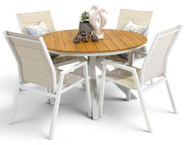 4 Crown Chairs & 1.2m Round Coast Table White