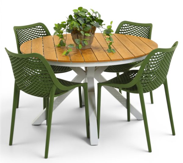 4 Isla Grass Chairs & 1.2m Round Coast Table White