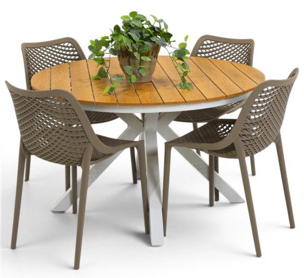 4 Isla Taupe Chairs & 1.2m Round Coast Table White