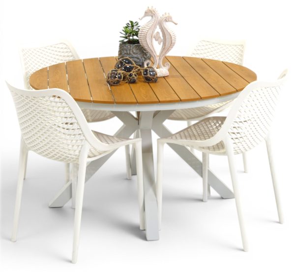4 Isla Chairs & 1.2m Round Coast Table White