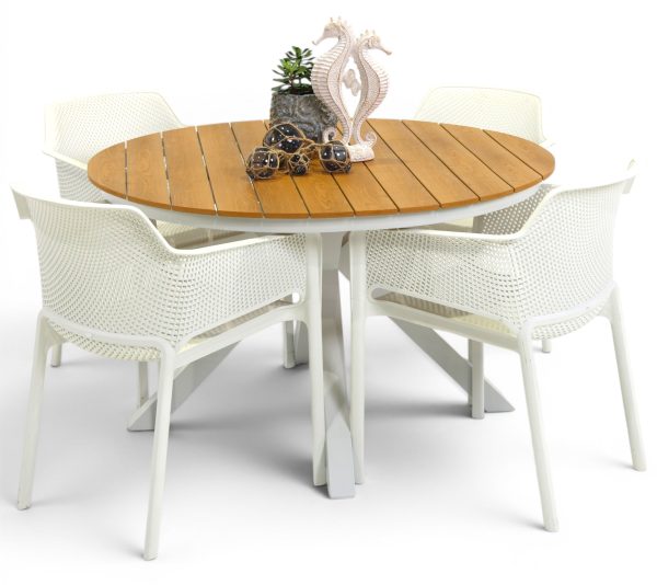 4 Paris Chairs & 1.2m Round Coast Table White