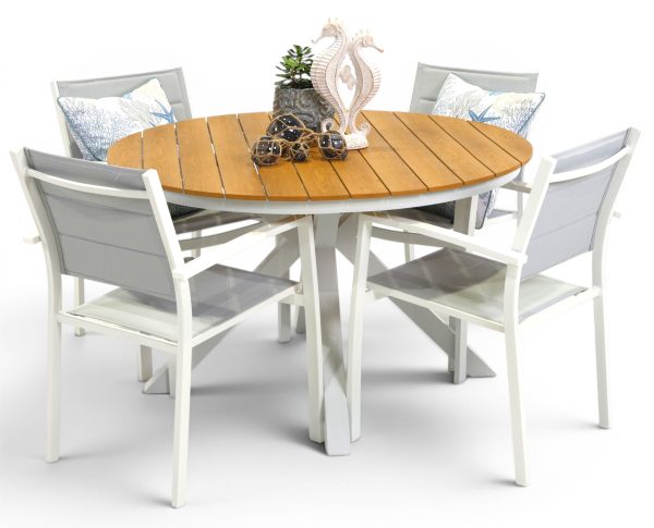 4 Whitby Chairs & 1.2m Round Coast Table White