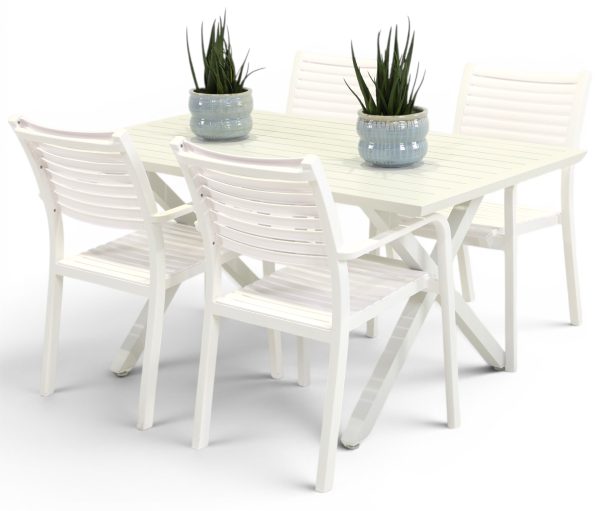 4 Aria Chairs & 1.5m Samui White Table