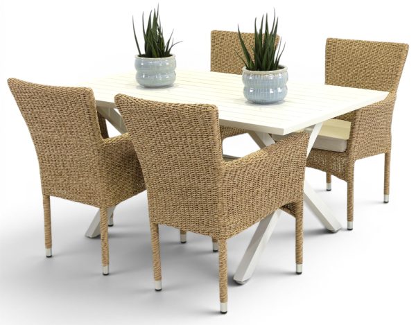 4 Beach Chairs & 1.5m Samui Table White