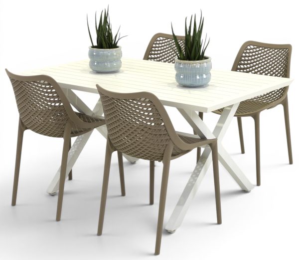 4 Isla Taupe Chairs & 1.5m Samui Table White